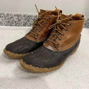 Vintage LL Bean Duck Boots 7 low brown Maine Leather Rubber gum bottom ankle